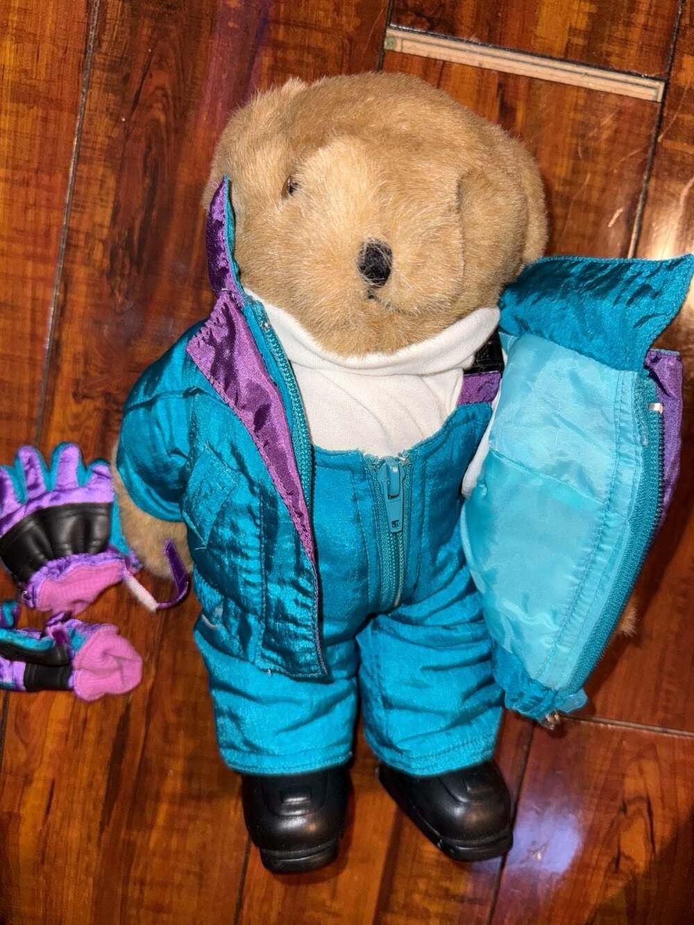 Vintage   Ski Teddy Bear Plush Toy in Full Winter Outfit